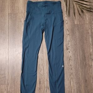 Lululemon Fast and Free Leggings High Waisted Petrol Blue 28" brushed size 4